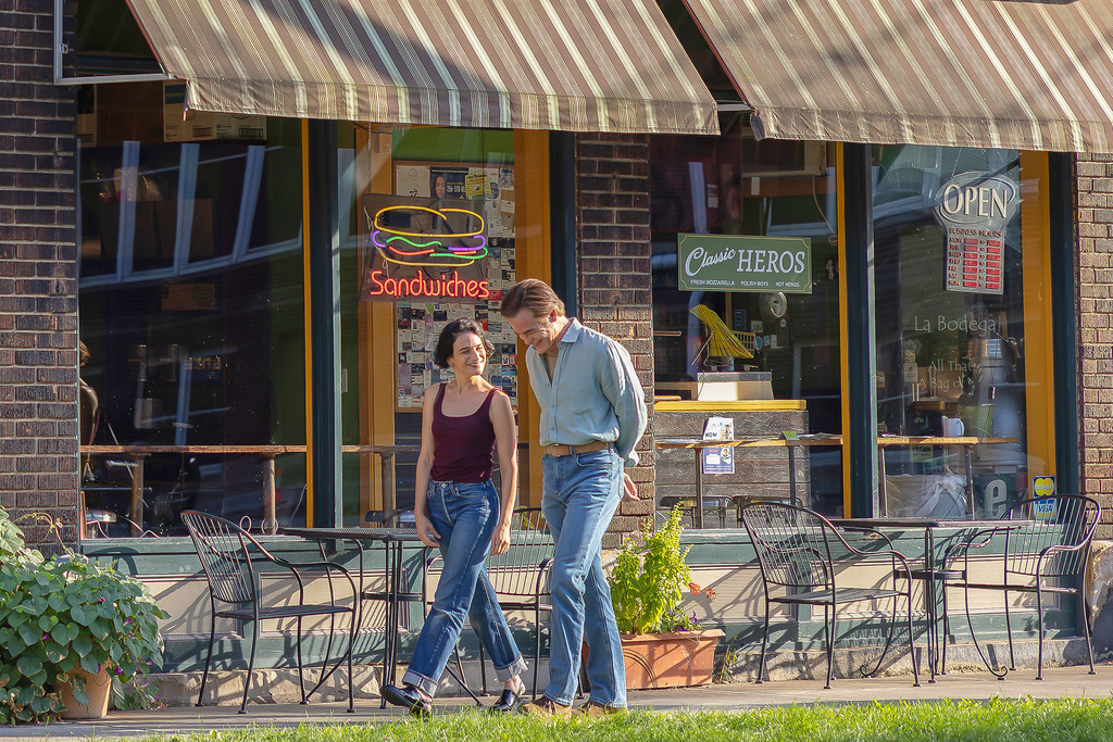 This image released by Sundance Institute shows Jenny Slate, left, and Chris Pine in a scene from "Carousel," an official selection of the 2026 Sundance Film Festival. (Sundance Institute via AP)