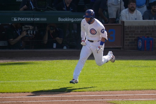 Chicago Cubs' Seiya Suzuki reacts after hitting a home run during the fifth inning of Game 1 of a National League wild card baseball game against the San Diego Padres Tuesday, Sept. 30, 2025, in Chicago. (AP Photo/Erin Hooley) Chicago Cubs' Seiya Suzuki reacts after hitting a home run during the fifth inning of Game 1 of a National League wild card baseball game against the San Diego Padres Tuesday, Sept. 30, 2025, in Chicago. (AP Photo/Erin Hooley)