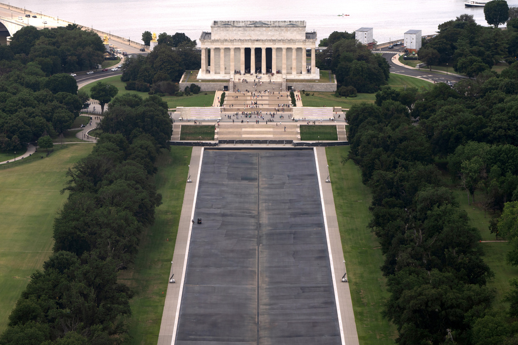 The Lincoln Memorial Reflecting Pool is seen from the Washington Monument, Friday, July 31, 2026, in Washington. (AP Photo/Mark Schiefelbein)