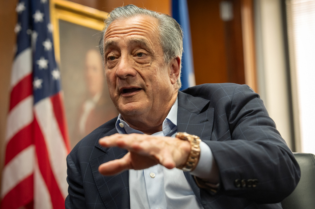 Postmaster General David Steiner speaks during an interview with The Associated Press at the United States Postal Service headquarters, Thursday, Sept. 17, 2026, in Washington. (AP Photo/Mark Schiefelbein)