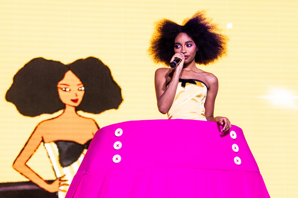 Flowerovlove performs during the first weekend of Coachella Valley Music and Arts Festival on Sunday, April 12, 2026, in Indio, Calif. (Photo by Amy Harris/Invision/AP)