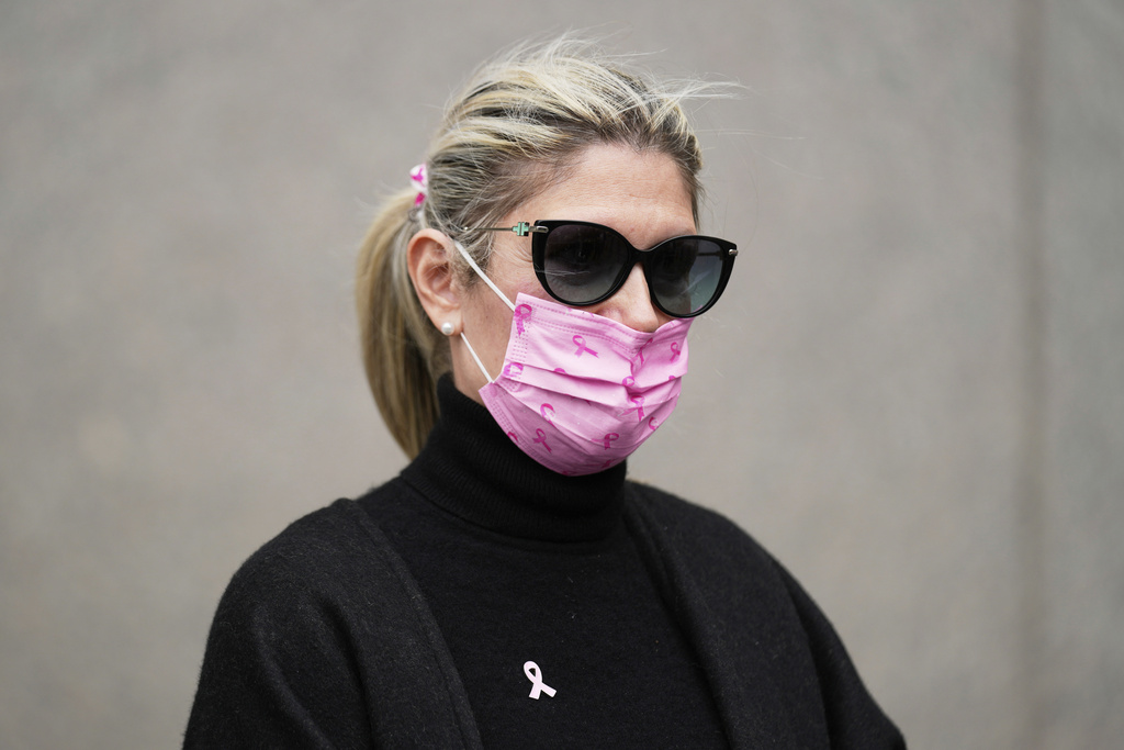FILE - Nadine Menendez leaves a federal courthouse in New York, April 21, 2025. (AP Photo/Seth Wenig, File)