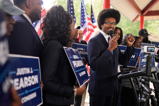 State Rep. Justin J. Pearson, D-Memphis, announces his candidacy for U.S. Congress during a news conference Wednesday, Oct. 8, 2025, in Memphis, Tenn. (AP Photo/George Walker IV) State Rep. Justin J. Pearson, D-Memphis, announces his candidacy for U.S. Congress during a news conference Wednesday, Oct. 8, 2025, in Memphis, Tenn. (AP Photo/George Walker IV)