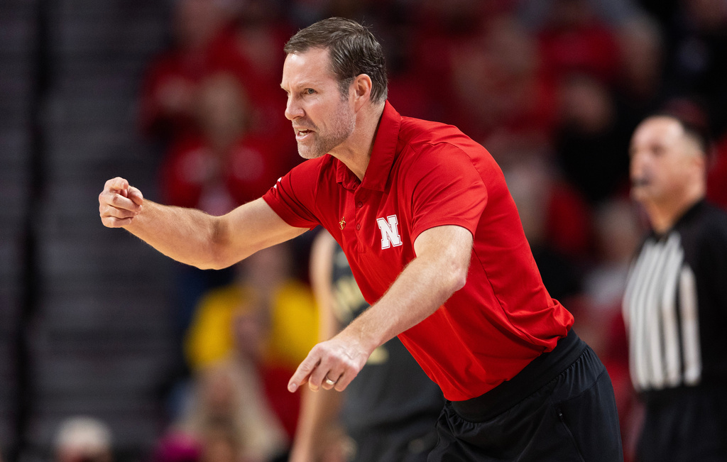 Nebraska head coach Fred Hoiberg yells to his team as they play against Purdue during the first half of an NCAA college basketball game Tuesday, Feb. 10, 2026, in Lincoln, Neb. (AP Photo/Rebecca S. Gratz)