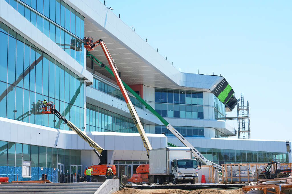 Contruction continues at Belmont Park Wednesday, May 20, 2026, in Elmont, N.Y. (AP Photo/Frank Franklin II)
