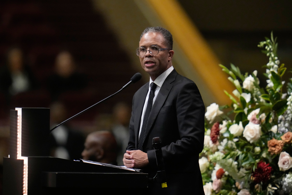 Jesse Jackson Jr. speaks during the Public Homegoing Service for the Rev. Jesse Jackson at the House of Hope in Chicago, Friday, March 6, 2026. (AP Photo/Erin Hooley)