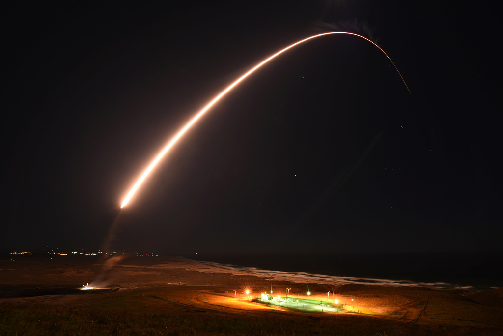 FILE - In this photo provided by the U.S. Army Space and Missile Defense Command, an unarmed Minuteman 3 intercontinental ballistic missile launches during an operation test at Vandenberg Air Force Base, Calif., on Feb. 23, 2021. (Brittany E. N. Murphy/U.S. Army Space and Missile Defense Command via AP, File)