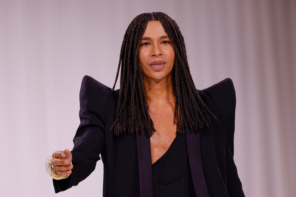 FILE - Designer Olivier Rousteing appears after the Balmain Spring/Summer 2025 collection was presented in Paris on Sept. 25, 2024. (Photo by Vianney Le Caer/Invision/AP, File)