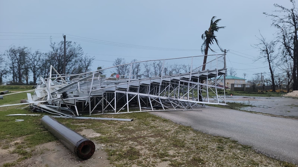 Debris covers the ground in Saipan on Wednesday, April 15, 2026, as a super typhoon with ferocious winds and relentless rains, shredded tin roofs and forced residents to take cover from flying tree limbs. (Office of the Mayor, municipality of Saipan via AP)
