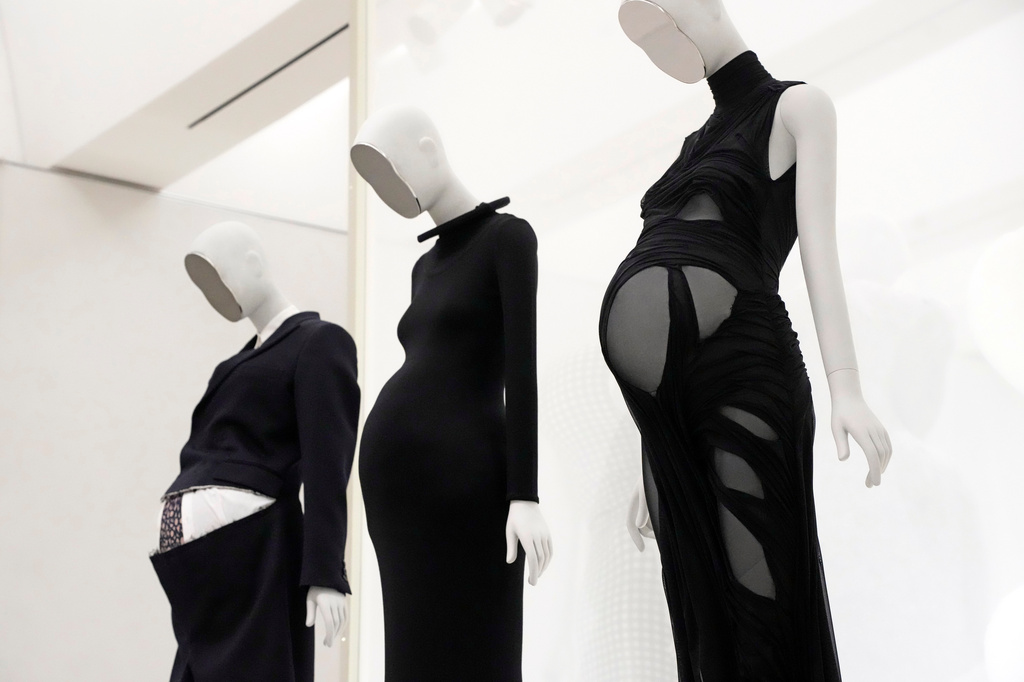 Designs in the "Pregnant Body" section are displayed at the Metropolitan Museum of Art's Costume Institute exhibition, "Costume Art," on Saturday, May 2, 2026, in New York. (Photo by Charles Sykes/Invision/AP)
