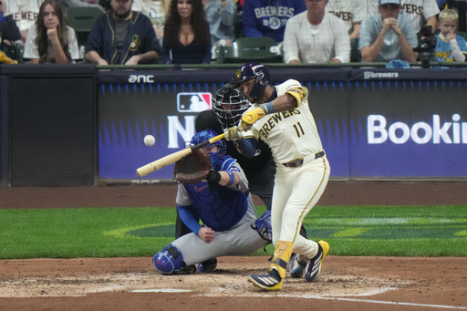 Milwaukee Brewers' Jackson Chourio (11) hits a 3-run home run during the fourth inning of Game 2 of baseball's National League Division Series against the Chicago Cubs Monday, Oct. 6, 2025, in Milwaukee. (AP Photo/Morry Gash) Milwaukee Brewers' Jackson Chourio (11) hits a 3-run home run during the fourth inning of Game 2 of baseball's National League Division Series against the Chicago Cubs Monday, Oct. 6, 2025, in Milwaukee. (AP Photo/Morry Gash)