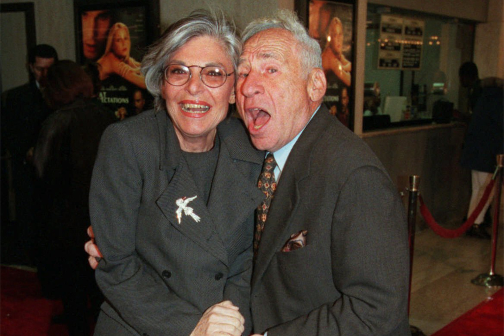 FILE - Actor Anne Bancroft poses with her husband Mel Brooks at the premiere of "Great Expectations" in Los Angeles on Jan. 20, 1998. (AP Photo/Chris Pizzello, File)