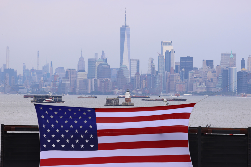 A general view of the New York skyline during an FDNY memorial to commemorate the 25th anniversary of the 9/11 attacks, Wednesday, Sept. 9, 2026, in the Staten Island borough of New York. (AP Photo/Pamela Smith)