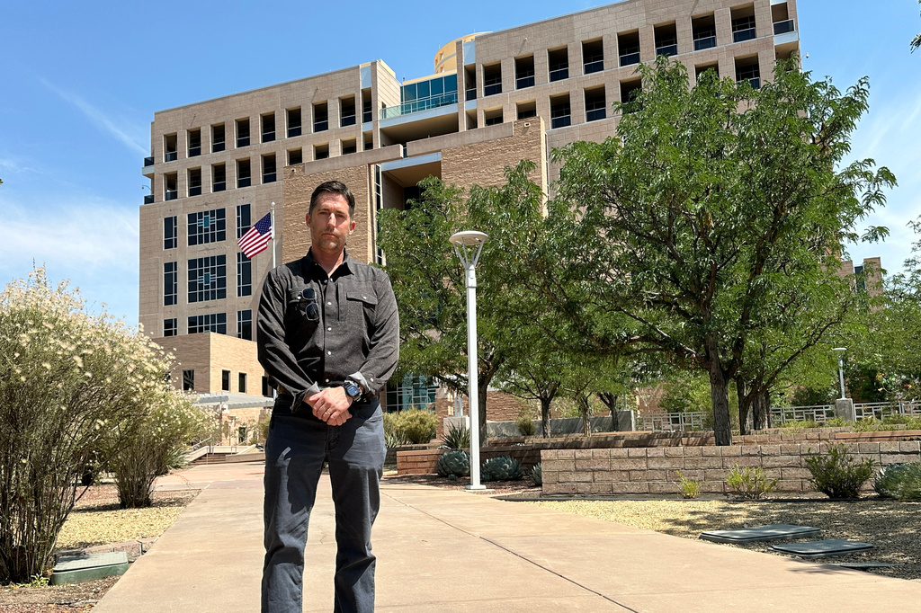 DEA Special Agent David Howell, who filed a whistleblower complaint, stands outside the U.S. district courthouse in Albuquerque, N.M., on Friday, June 12, 2026. (AP Photo/Susan Montoya Bryan)