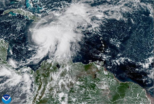This satellite image provided by NOAA shows Tropical Storm Melissa on Saturday, Oct. 25, 2025. (NOAA via AP) This satellite image provided by NOAA shows Tropical Storm Melissa on Saturday, Oct. 25, 2025. (NOAA via AP)