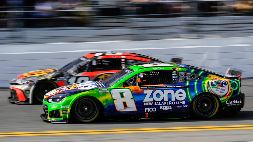Kyle Busch, (8) runs during the NASCAR Daytona 500 auto race at Daytona International Speedway, Sunday, Feb. 15, 2026, in Daytona Beach, Fla. (AP Photo/Mike Stewart)