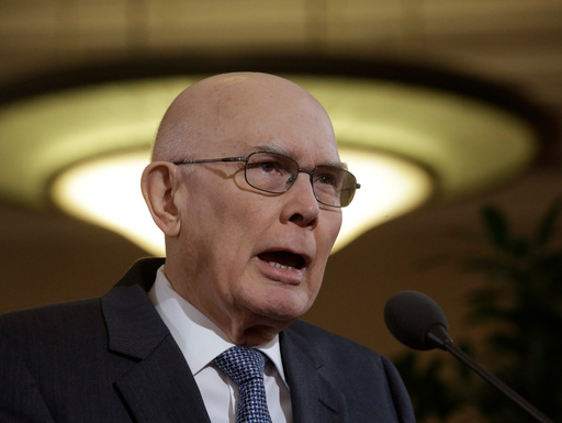 FILE - Elder Dallin H. Oaks of the Church's Quorum of the Twelve Apostles speaks during a news conference at the Conference Center, Jan. 27, 2015, in Salt Lake City. (AP Photo/Rick Bowmer, file) FILE - Elder Dallin H. Oaks of the Church's Quorum of the Twelve Apostles speaks during a news conference at the Conference Center, Jan. 27, 2015, in Salt Lake City. (AP Photo/Rick Bowmer, file)