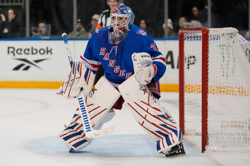 New York Rangers goaltender Igor Shesterkin (31) protects the net during the first period of an NHL hockey game against the Edmonton Oilers Tuesday, Oct. 14, 2025, in New York. (AP Photo/Frank Franklin II) New York Rangers goaltender Igor Shesterkin (31) protects the net during the first period of an NHL hockey game against the Edmonton Oilers Tuesday, Oct. 14, 2025, in New York. (AP Photo/Frank Franklin II)