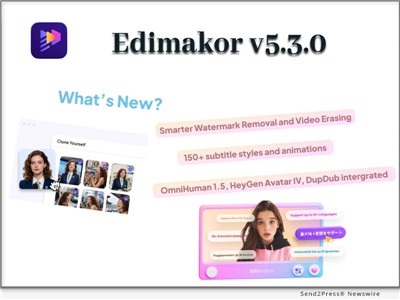 IMAGE CAPTION: Edimakor V5.3.0 Update Introduces Smarter Watermark Removal, Video Translation, AI Avatar and LUT Filters | HitPaw Edimakor V5.3.0 introduces a major update focused on four key areas of video creation: watermark removal, video translation, AI Avatar, and LUT filters. The new features improve the all-in-one workflow, helping creators clean up footage, localize content, produce longer digital human videos, and achieve professional color looks with less effort.