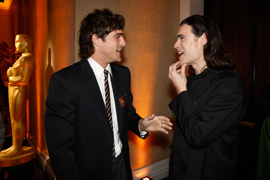 Jacob Elordi, left, and Oliver Laxe attend the 98th Academy Awards Oscar nominees luncheon on Tuesday, Feb. 10, 2026, at the Beverly Hilton Hotel in Beverly Hills, Calif. (Photo by Caroline Brehman/Invision/AP)