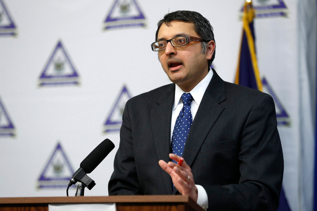 FILE - Nirav Shah, director of the Maine Center for Disease Control and Prevention, speaks at a news conference, April 28, 2020, in Augusta, Maine. (AP Photo/Robert F. Bukaty)