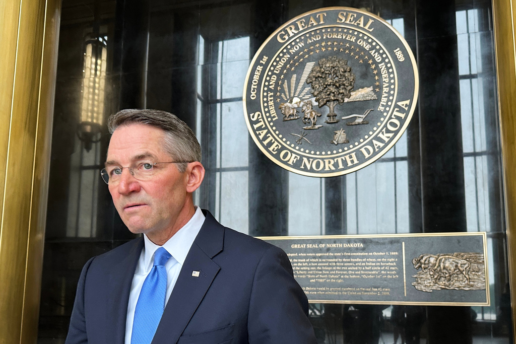 North Dakota Republican Attorney General Drew Wrigley is seen, June 11, 2025, at the state Capitol in Bismarck, N.D. (AP Photo/Jack Dura)