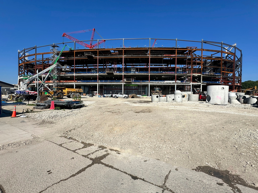 FILE - Construction of Northwestern's new Ryan Field is taking shape, Aug, 14, 2025, in Evanston, Ill. (AP Photo/Andrew Seligman, File)