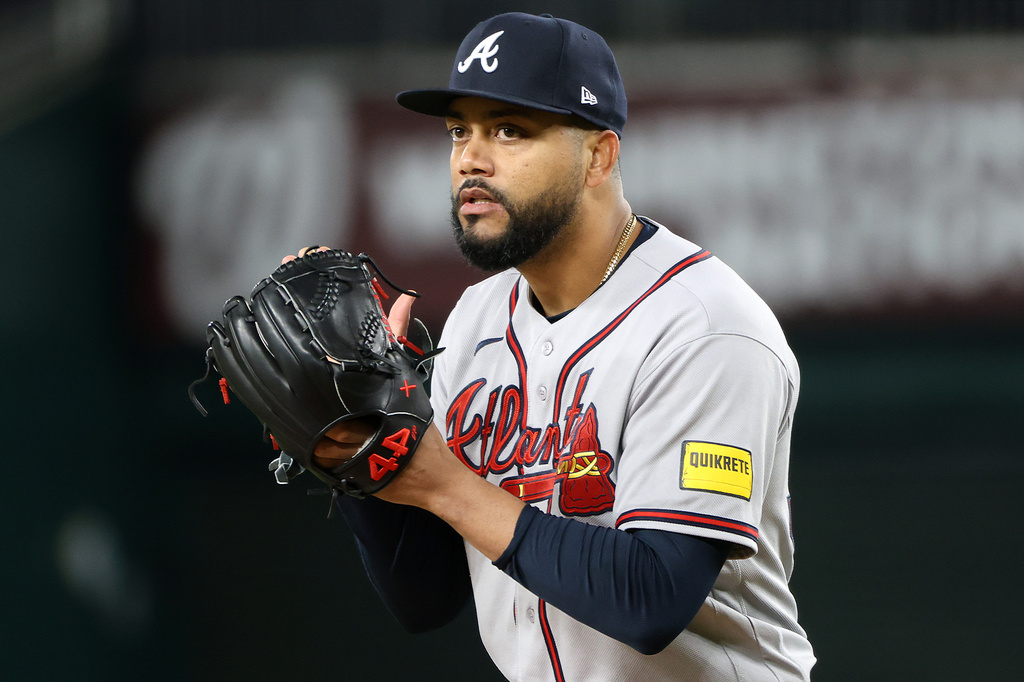 Atlanta Braves pitcher Joel Payamps looks on after a baseball game against the Washington Nationals, Monday, April 20, 2026, in Washington. (AP Photo/Daniel Kucin Jr.)