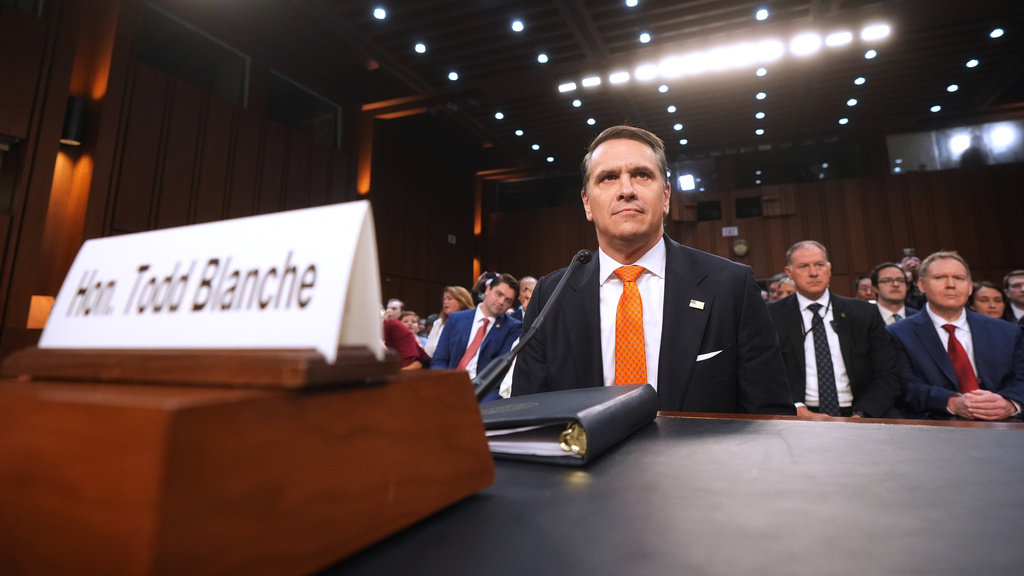 Acting Attorney General Todd Blanche appears before the Senate Judiciary Committee on Capitol Hill in Washington, Wednesday, July 15, 2026. (AP Photo/Mark Schiefelbein)