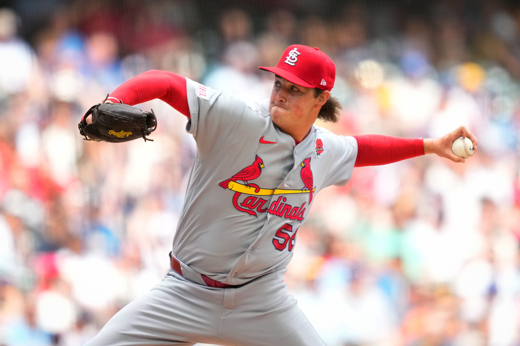 St. Louis Cardinals pitcher Brycen Mautz makes his major league debut during the sixth inning of a baseball game against the Milwaukee Brewers, Monday, May 25, 2026, in Milwaukee. (AP Photo/Kayla Wolf)