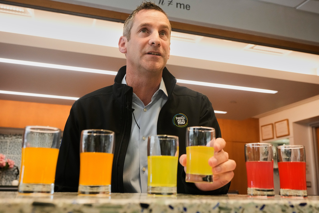 Damien Browne, vice president of research and development for PepsiCo's beverages, is interviewed at the company's R&D Campus, in Valhalla, NY, Friday, Sept. 19, 2025. (AP Photo/Richard Drew)