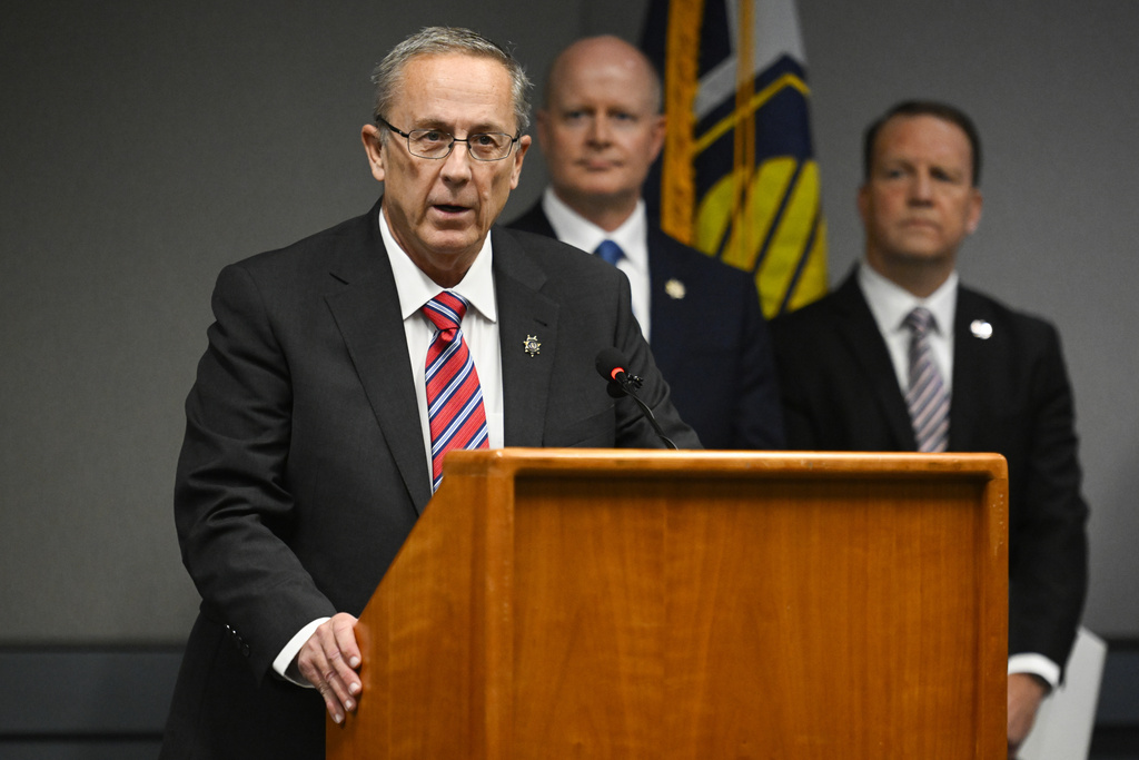 Utah County Attorney Jeff Gray speaks during a press conference announcing charges filed against Tyler Robinson, the man accused of fatally shooting conservative activist Charlie Kirk, Tuesday, Sept. 16, 2025, in Provo, Utah. (AP Photo/Alex Goodlett)