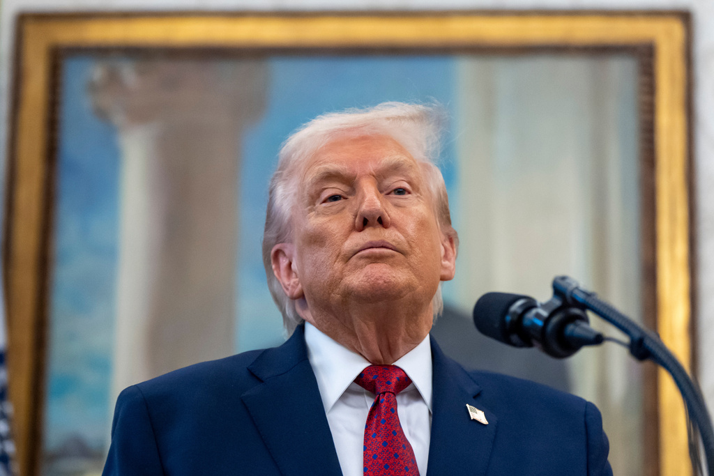 President Donald Trump speaks during a Mexican Border Defense Medal presentation in the Oval Office of the White House, Monday, Dec. 15, 2025, in Washington. (AP Photo/Alex Brandon)