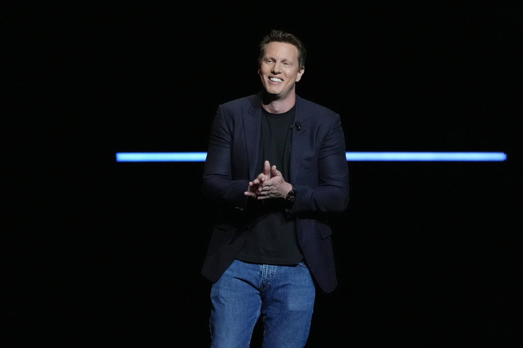 David Ellison, CEO of Paramount Skydance, speaks during the Paramount Pictures presentation at CinemaCon on Thursday, April 16, 2026, at Caesars Palace in Las Vegas. (AP Photo/Chris Pizzello)