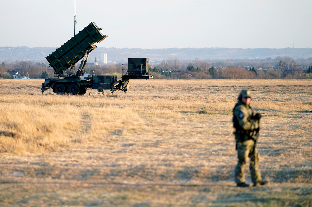 FILE - Patriot missles are seen at the Rzeszow-Jasionka Airport, March 25, 2022, in Jasionka, Poland. (AP Photo/Evan Vucci, File)