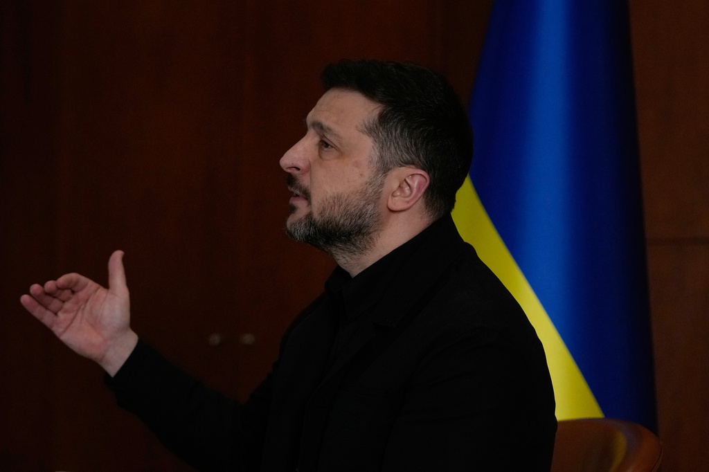Ukraine's President Volodymyr Zelenskyy speaks during an interview with The Associated Press, in Istanbul, Turkey, Saturday, April 4, 2026. (AP Photo/Khalil Hamra)