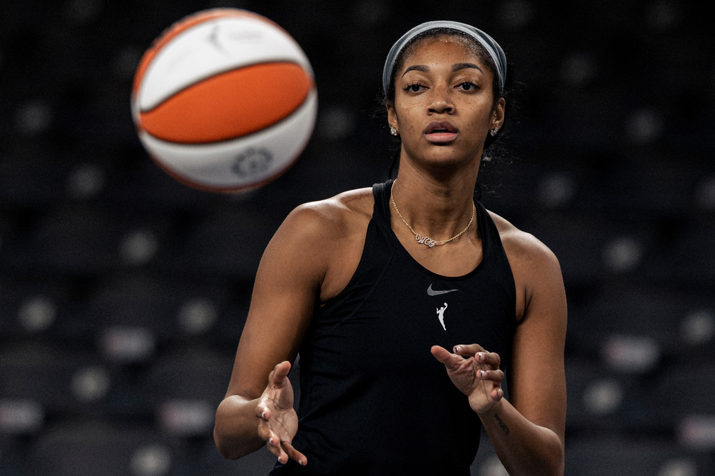 Atlanta Dream forward Angel Reese practices ahead of Game 6 of the WNBA Finals against the Golden State Valkyries in College Park, Ga., Wednesday, Oct. 28, 2026. (Stephen Lam/San Francisco Chronicle via AP)