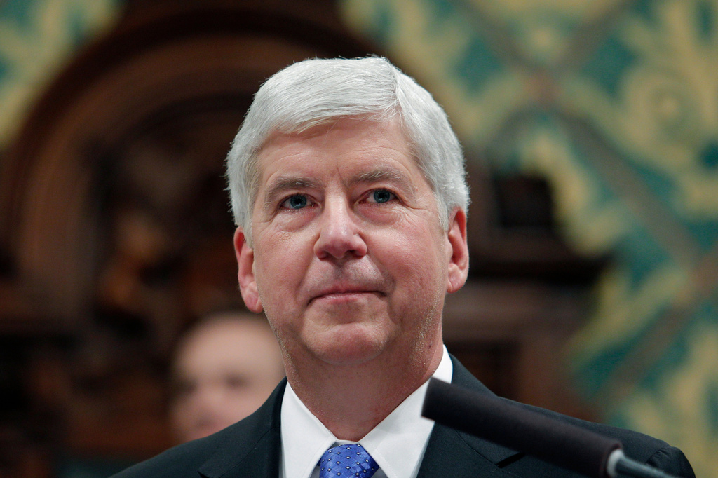 FILE - Michigan Gov. Rick Snyder delivers his State of the State address at the state Capitol in Lansing, Mich., Jan. 23, 2018. (AP Photo/Al Goldis, File)