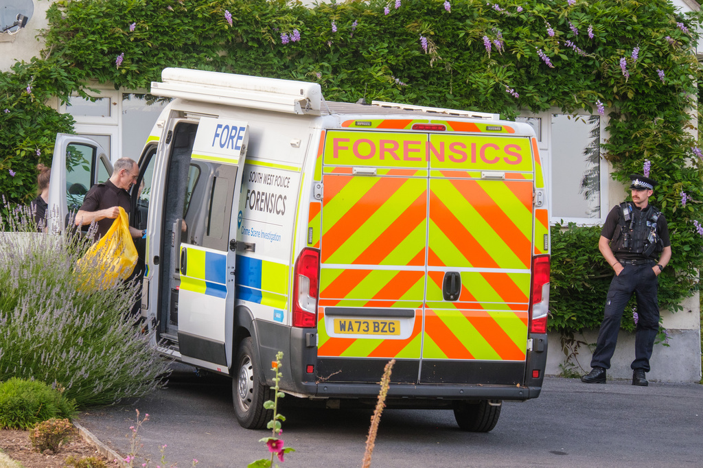 Police outside the house of former lawmaker Ann Widdecombe, in Haytor, England, Friday July 10, 2026, after she was found dead in her home on Thursday with serious injuries. (Matt Keeble/PA via AP)
