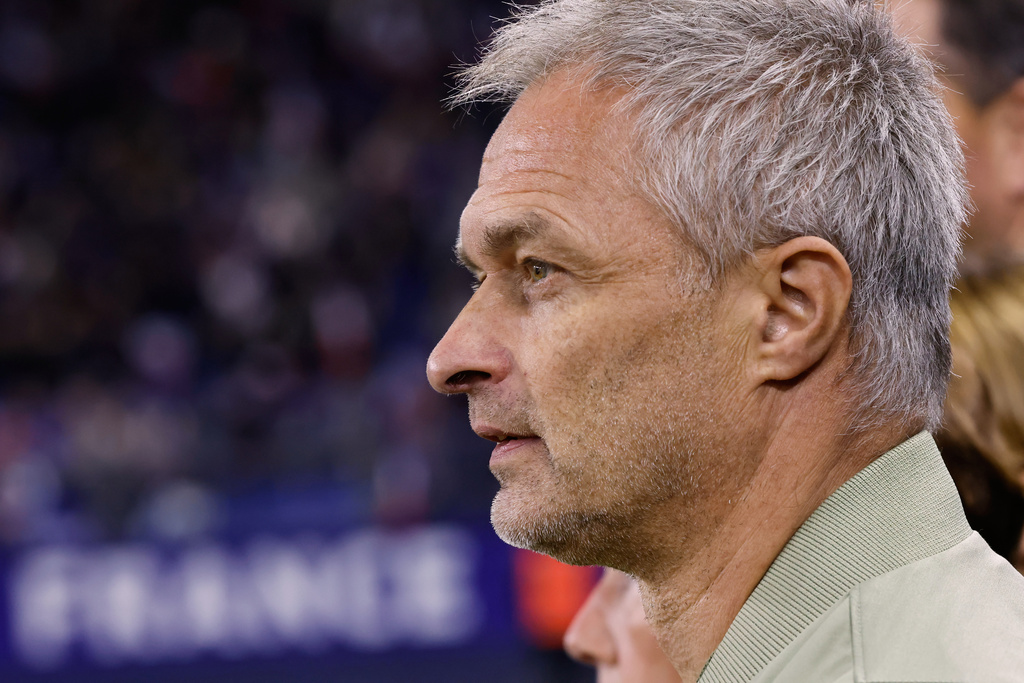 Germany's coach Christian Wueck during the women's Nations League semifinal second leg soccer match between France and Germany in Caen, France, Tuesday, Oct. 28, 2025. (AP Photo/Jeremias Gonzalez)