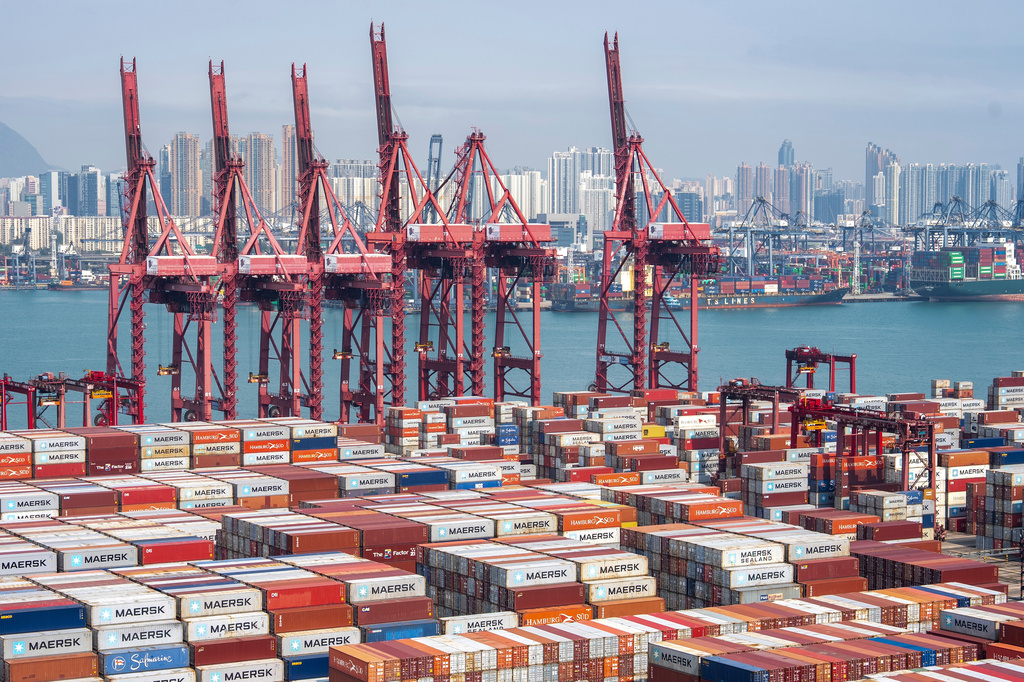 FILE - Containers pile up at Kwai Chung Container terminal in Hong Kong, Apr. 8, 2025. (AP Photo/Chan Long Hei, File)