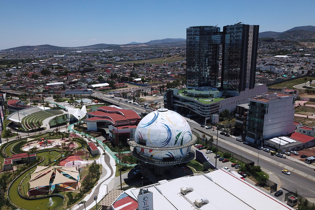 The Football Museum stands in Pachuca, Hidalgo state, Mexico, Thursday, May 14, 2026. (AP Photo/Marco Ugarte)