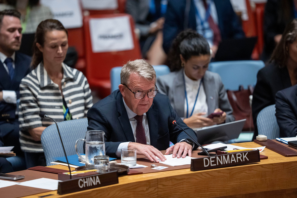 FILE - Denmark's Foreign Minister Lars Loekke Rasmussen speaks during a Security Council meeting at the United Nations headquarters, Tuesday, Sept. 23, 2025, at U.N. headquarters. (AP Photo/Yuki Iwamura, File)