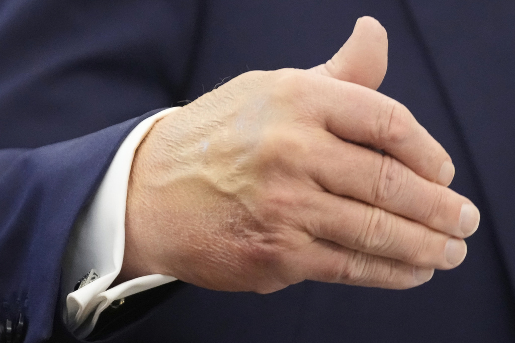 President Donald Trump gestures as he speaks during an event about the relocation of U.S. Space Command headquarters from Colorado to Alabama in the Oval Office of the White House, Tuesday, Sept. 2, 2025, in Washington. (AP Photo/Mark Schiefelbein)