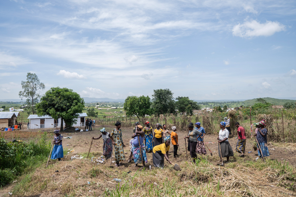Women from the community prepare a site for a new Ebola treatment center in Rwampara, Congo, Friday, May 29, 2026. (AP Photo/Moses Sawasawa)