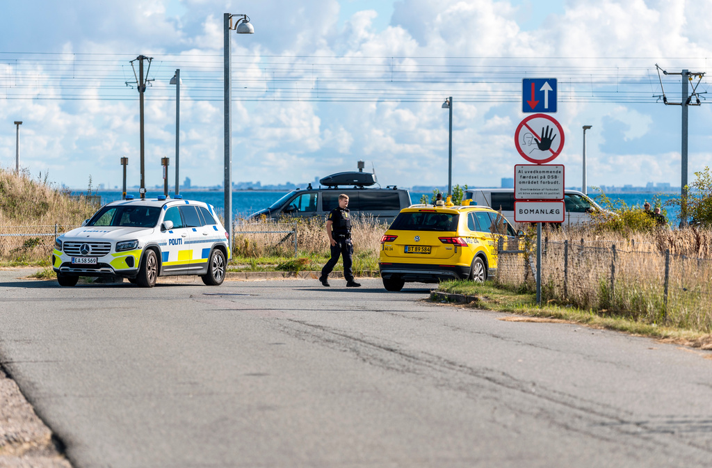 FILE - Danish police and security services are present near Copenhagen Airport, Sept. 23, 2025, after drones flew over the airport.. (Steven Knap/Ritzau Scanpix via AP, File)