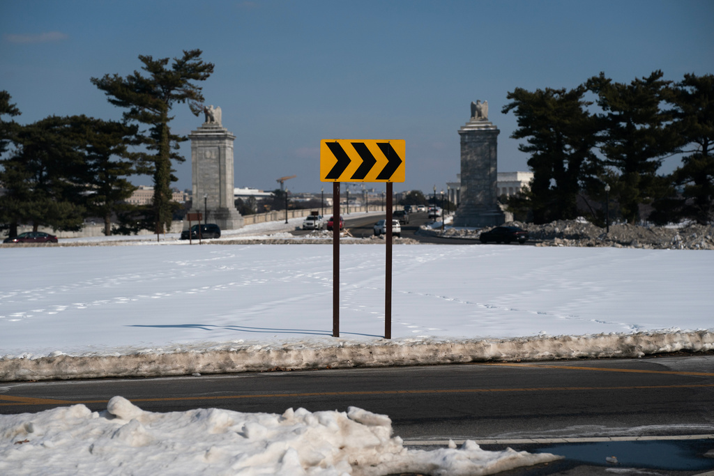 Memorial Circle, the proposed plot of land near Memorial Bridge where the Independence Arch could be built is seen in Washington, Tuesday, Feb. 3, 2026. (AP Photo/Nathan Howard)