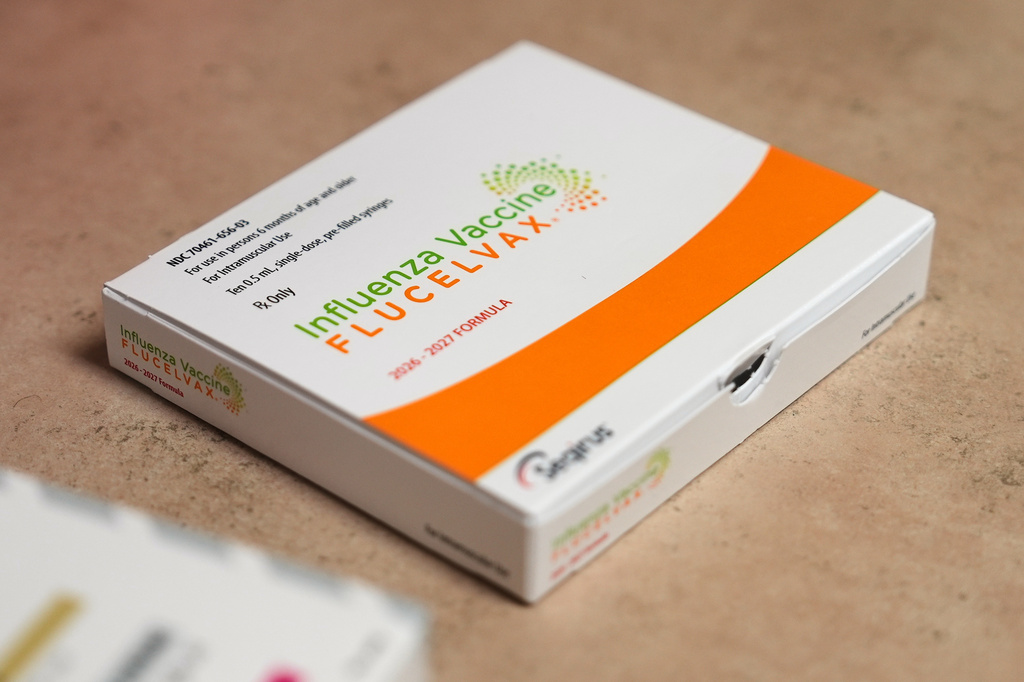 A box of flu vaccines is displayed at a pharmacy in New York on Tuesday, Sept. 15, 2026. (AP Photo/Mary Conlon)