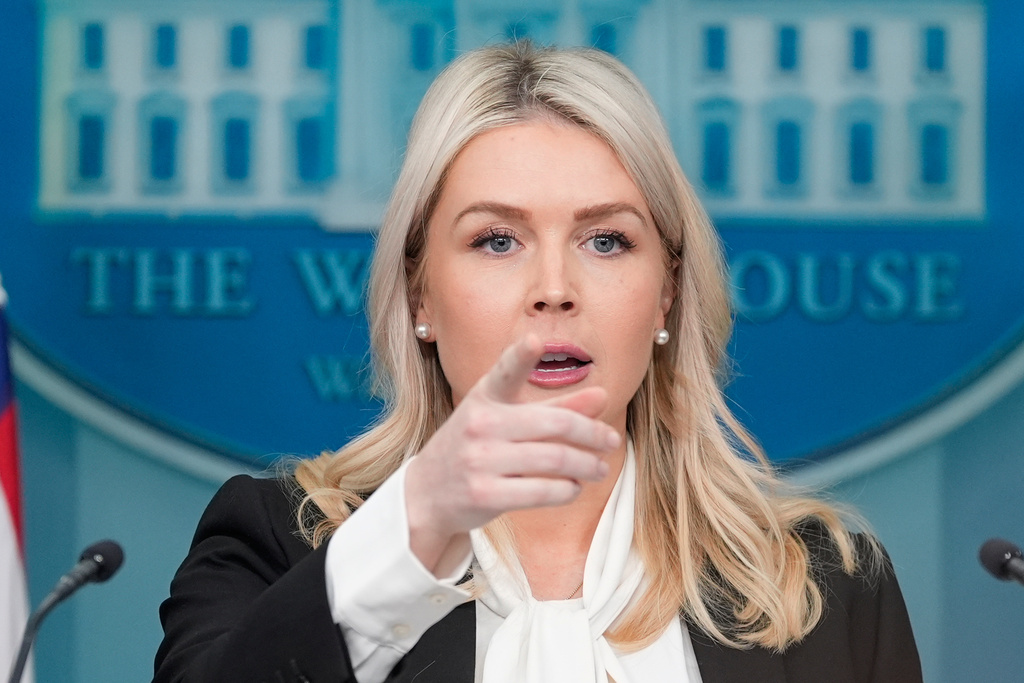White House press secretary Karoline Leavitt speaks with reporters in the James Brady Press Briefing Room at the White House, Wednesday, March 4, 2026, in Washington. (AP Photo/Alex Brandon)