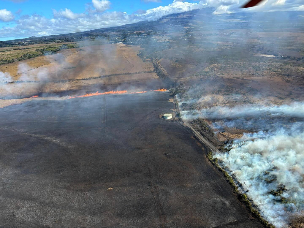 This photo provided by the County of Maui shows a wild fire in Maui, Hawaii, Tuesday, Sept. 23, 2025. (The County of Maui via AP)